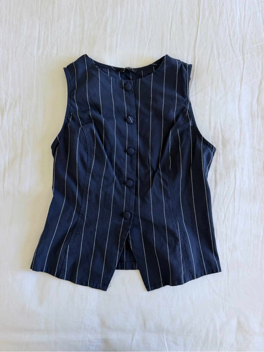 Lulumari Pinstripe Sleeveless Top / Button Vest